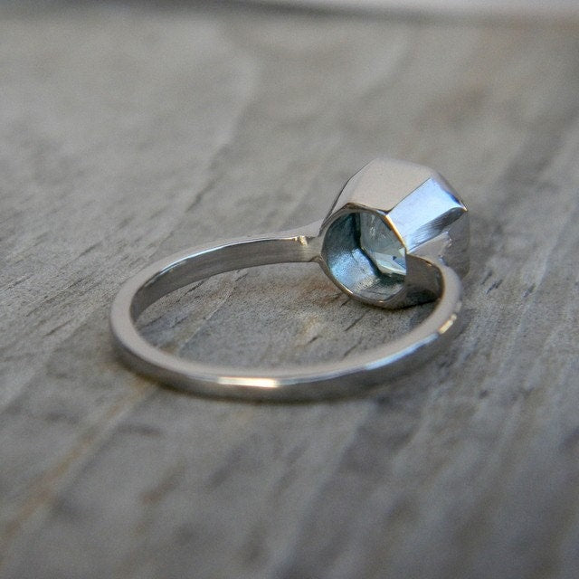 Asscher Cut Aquamarine and 14k Palladium White Gold Ring - Madelynn Cassin Designs