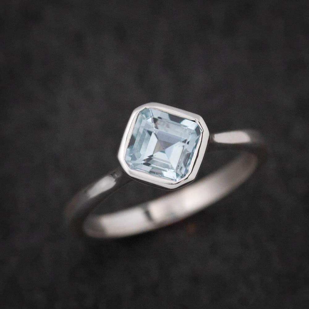 Asscher Cut Blue Aquamarine Ring in Sterling Silver - Madelynn Cassin Designs
