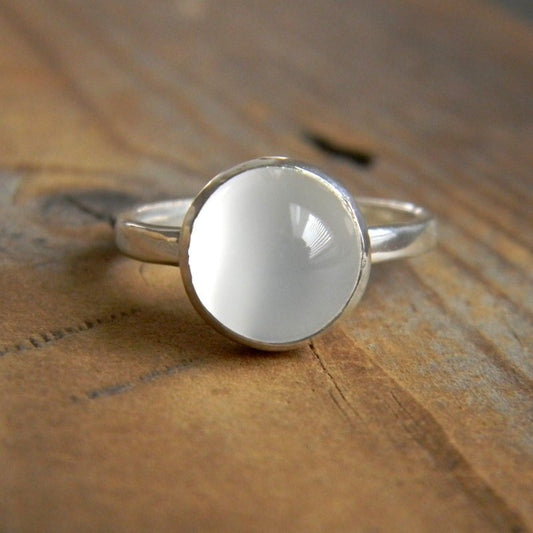 Bezel White Moonstone Ring in Sterling Silver - Madelynn Cassin Designs