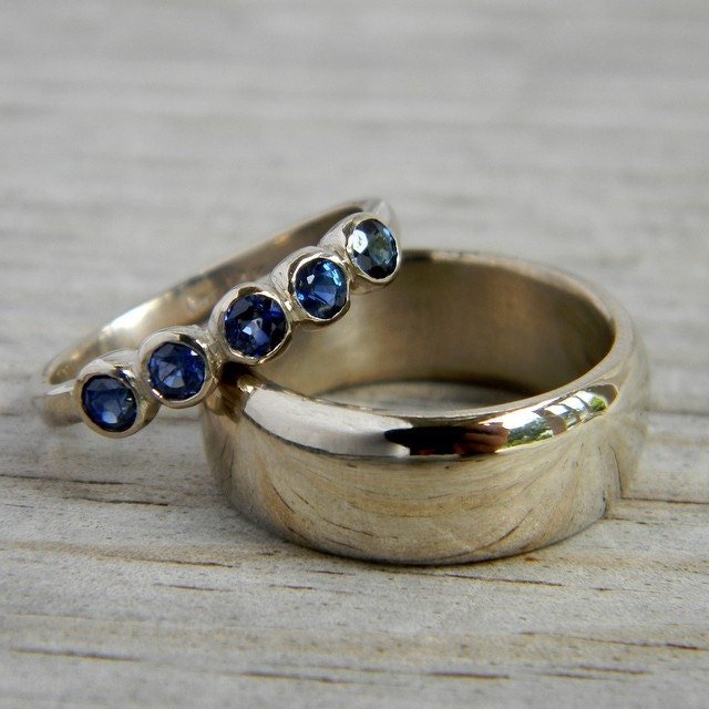 Blue Sapphire Five Stone Ring in 14k PD White Gold - Madelynn Cassin Designs