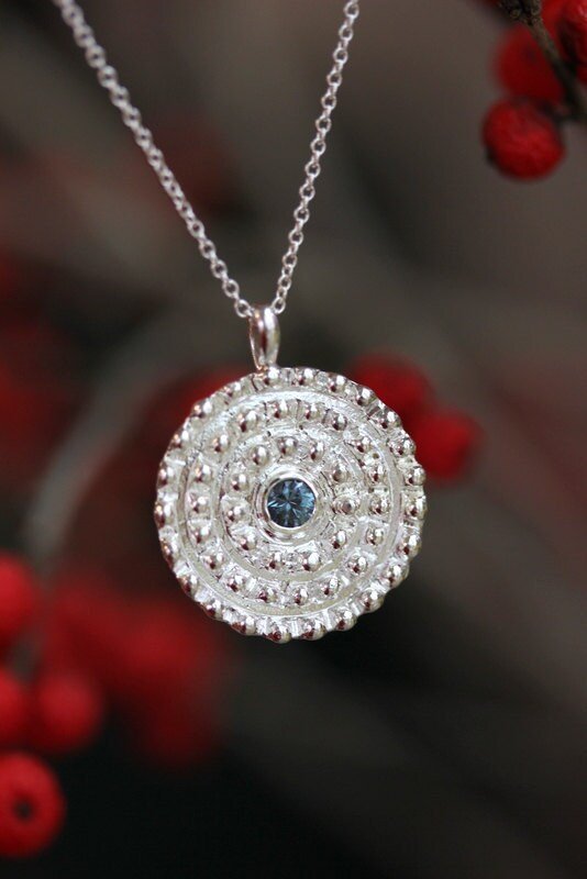 Blue Spinel Necklace in Recycled Sterling Silver, Sundial Pendant - Madelynn Cassin Designs