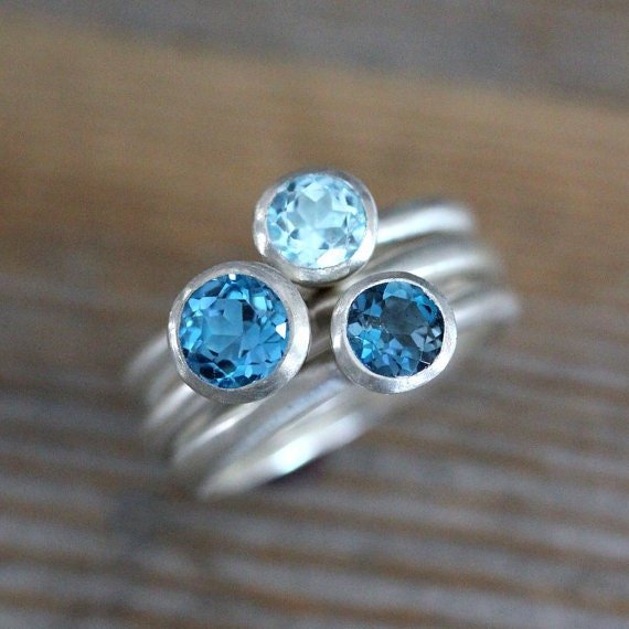 Blue Topaz Ring Trio Gemstone Solitaire Rings - Madelynn Cassin Designs