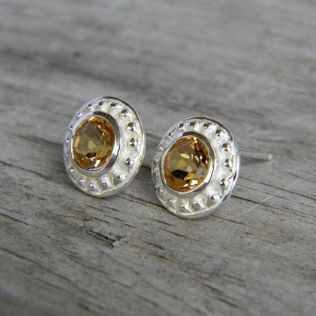 Citrine Earrings Golden Gemstone Post Earrings - Madelynn Cassin Designs