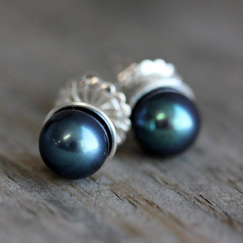 Classic Handmade Pearl Studs, Peacock Pearl 8mm Post Earrings, Freshwater  Cultured Pearls