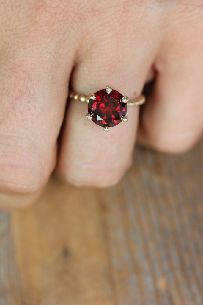 Crimson Red Garnet Ring and Recycled Gold Ring