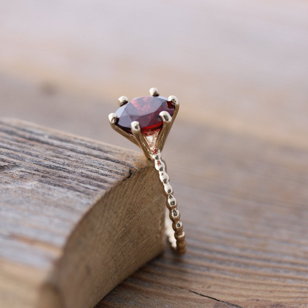 Crimson Red Garnet Ring and Recycled Gold Ring - Madelynn Cassin Designs