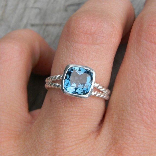 Cushion Cut London Blue Gemstone Ring - Madelynn Cassin Designs