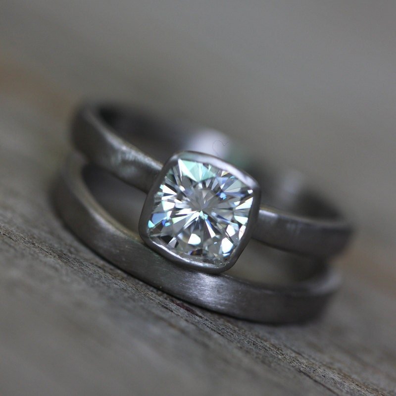 Cushion Cut Moissanite and White Gold Ring - Madelynn Cassin Designs