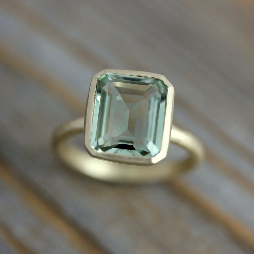 Emerald Cut Green Amethyst Ring, Prasiolite Ring - Madelynn Cassin Designs