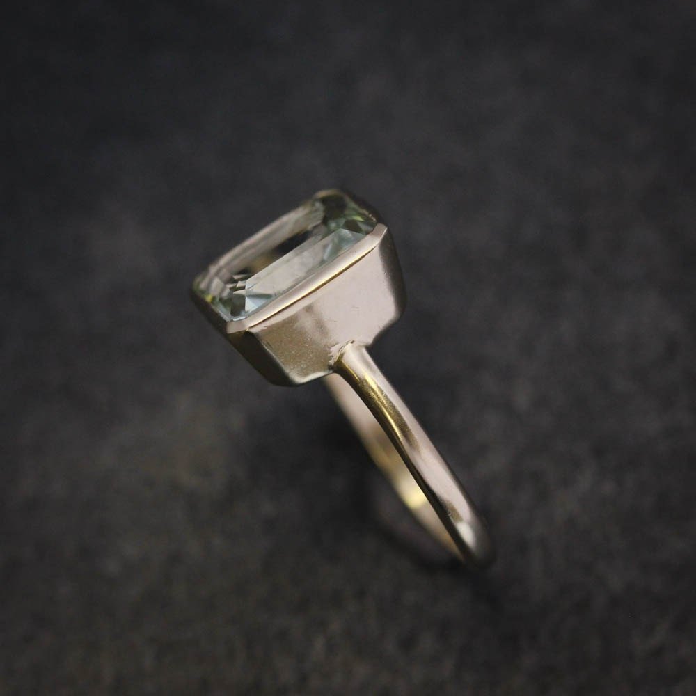 Emerald Cut Green Amethyst Ring, Prasiolite Ring - Madelynn Cassin Designs