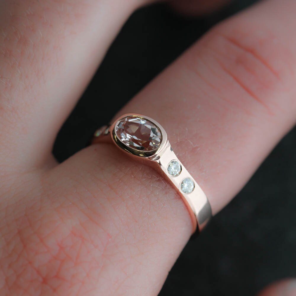 Emerald Oval Morganite Ring in 14k Rose Gold - Madelynn Cassin Designs