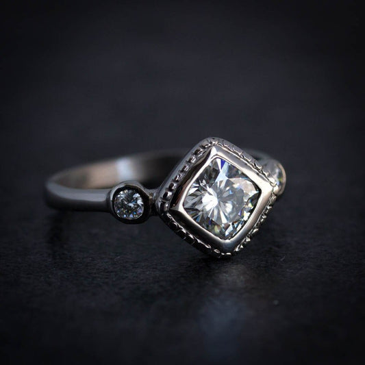 Forever One Three Stone Moissanite Engagement Ring - Madelynn Cassin Designs