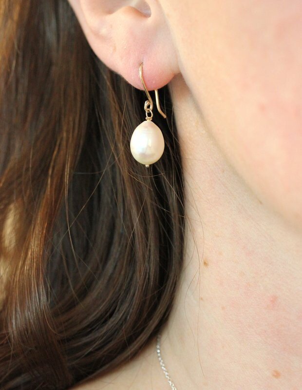 Freshwater Pearl and 14k Yellow Gold Dangle Drop Earrings - Madelynn Cassin Designs