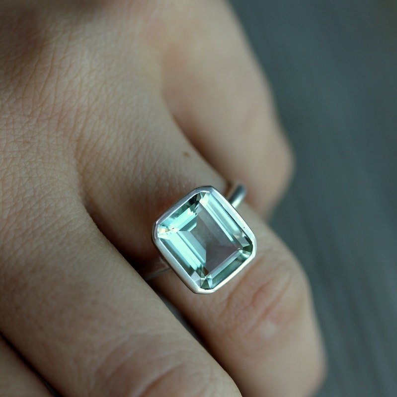 Green Amethyst Emerald Cut Gemstone Ring - Madelynn Cassin Designs