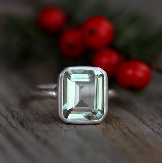 Green Amethyst Emerald Cut Gemstone Ring - Madelynn Cassin Designs