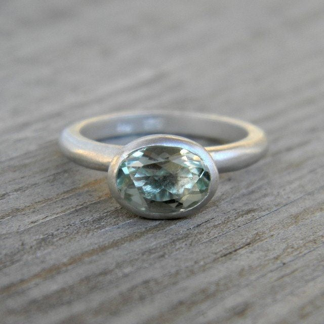Green Amethyst Ring in Matte Argentium Sterling Silver - Madelynn Cassin Designs