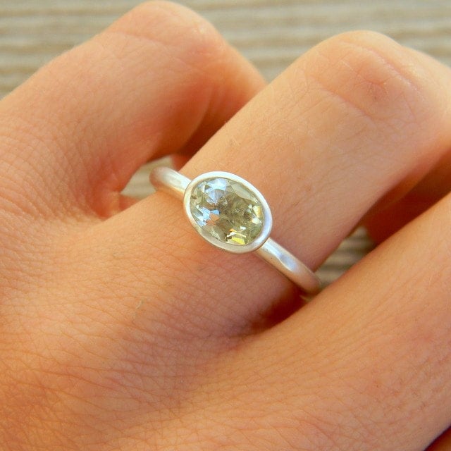 Green Amethyst Ring in Matte Argentium Sterling Silver - Madelynn Cassin Designs
