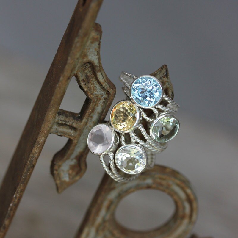 Green Amethyst Ring, with Split Shank Nautical Rope Band - Madelynn Cassin Designs