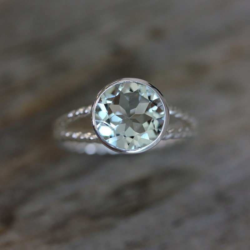 Green Amethyst Ring, with Split Shank Nautical Rope Band - Madelynn Cassin Designs