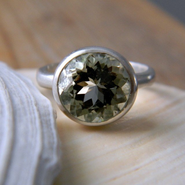 Green Amethyst Round Gemstone in Matte Silver Bezel - Madelynn Cassin Designs