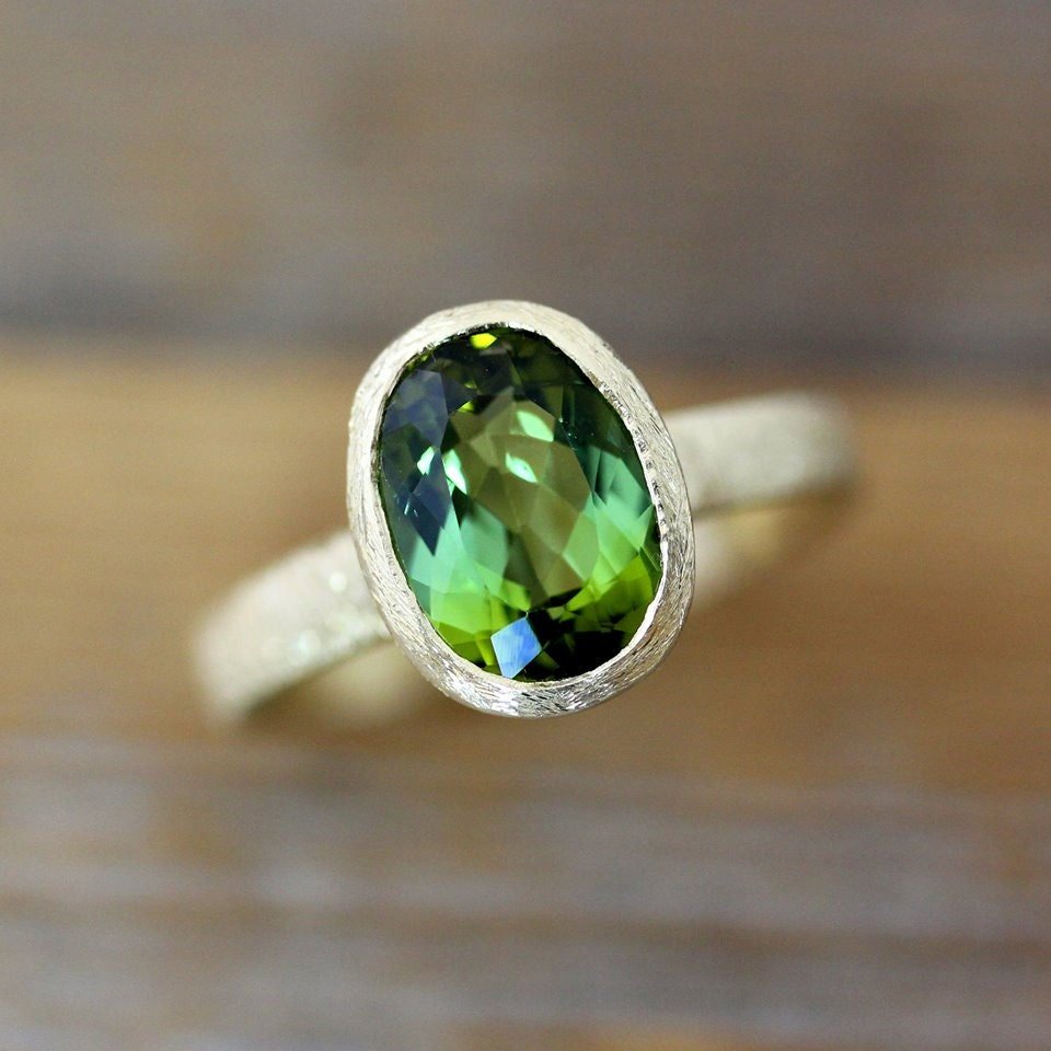 Green Tourmaline Ring Yellow Gold Ring - Madelynn Cassin Designs