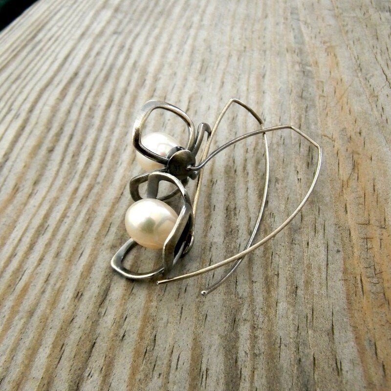 Handmade Pearl Earrings in Dangle Shape - Madelynn Cassin Designs