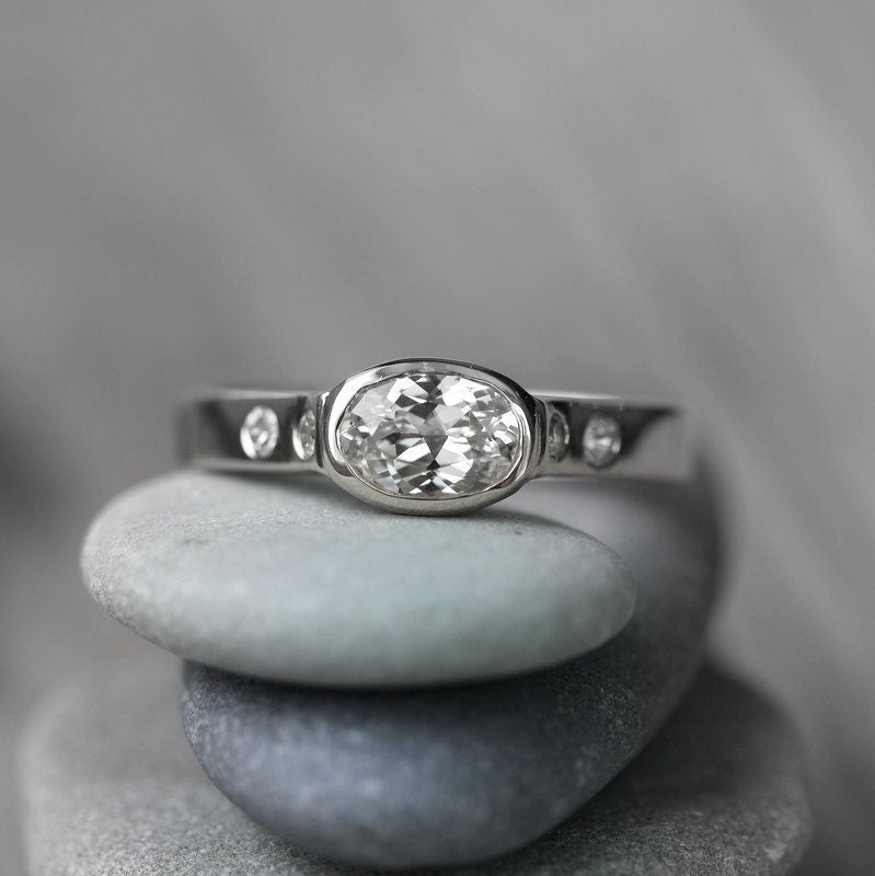 Handmade White Sapphire Engagement Ring - Madelynn Cassin Designs