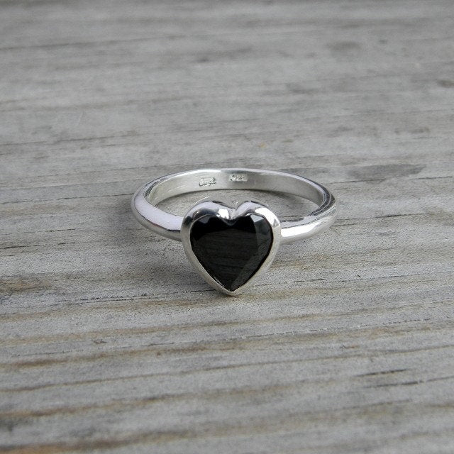 Heart Shaped Black Spinel Ring in Sterling Silver - Madelynn Cassin Designs