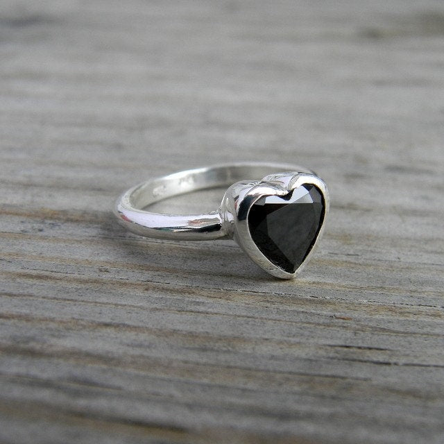 Heart Shaped Black Spinel Ring in Sterling Silver - Madelynn Cassin Designs