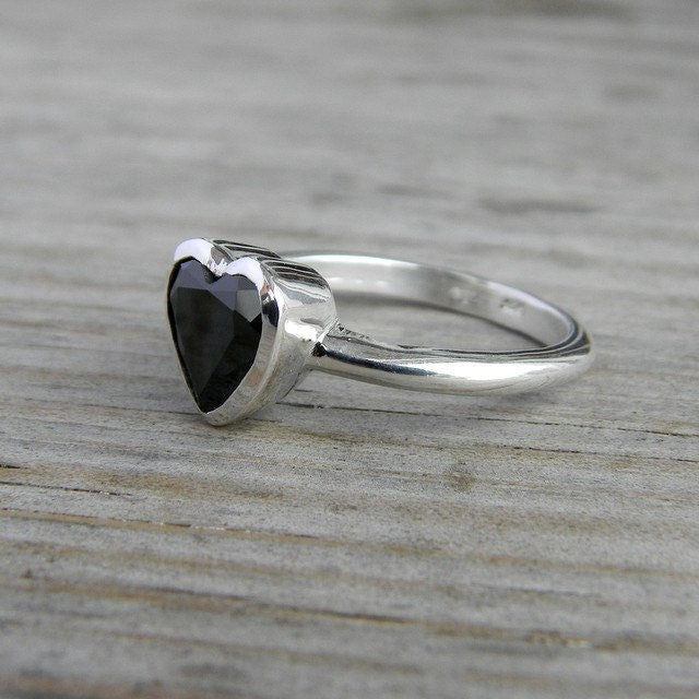Heart Shaped Black Spinel Ring in Sterling Silver - Madelynn Cassin Designs