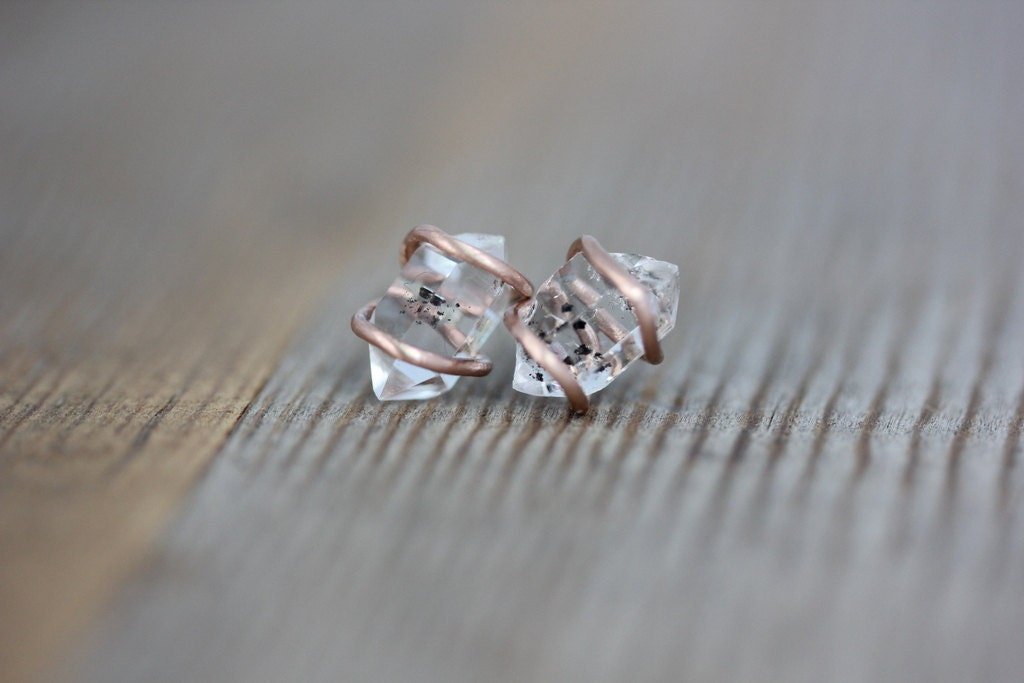 Herkimer Diamond and 14k Rose Gold Stud Earrings - Madelynn Cassin Designs
