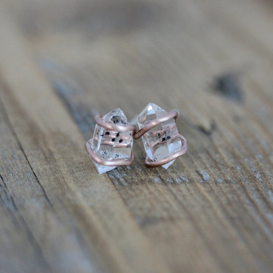 Herkimer Diamond and 14k Rose Gold Stud Earrings - Madelynn Cassin Designs