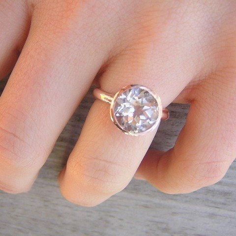 Huge White Topaz Engagement Ring - Madelynn Cassin Designs