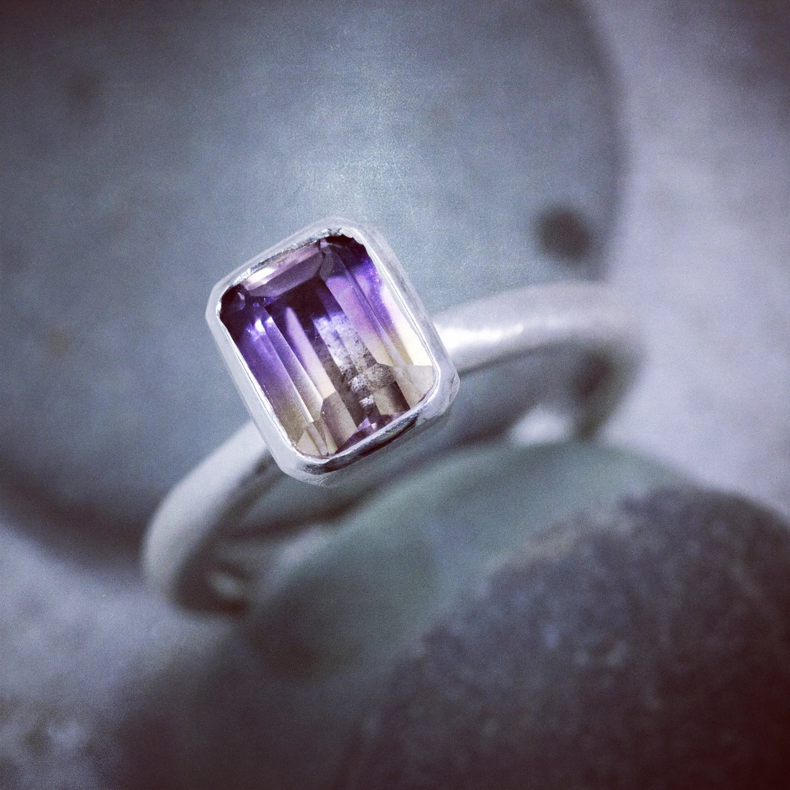 Octagon Ametrine Stacking Ring in sterling silver, handmade.