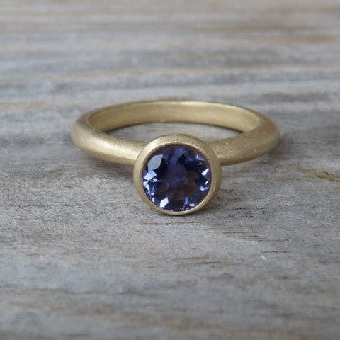 Handmade Iolite and Gold Ring with Tanzanite Stone by Cassin Jewelry.