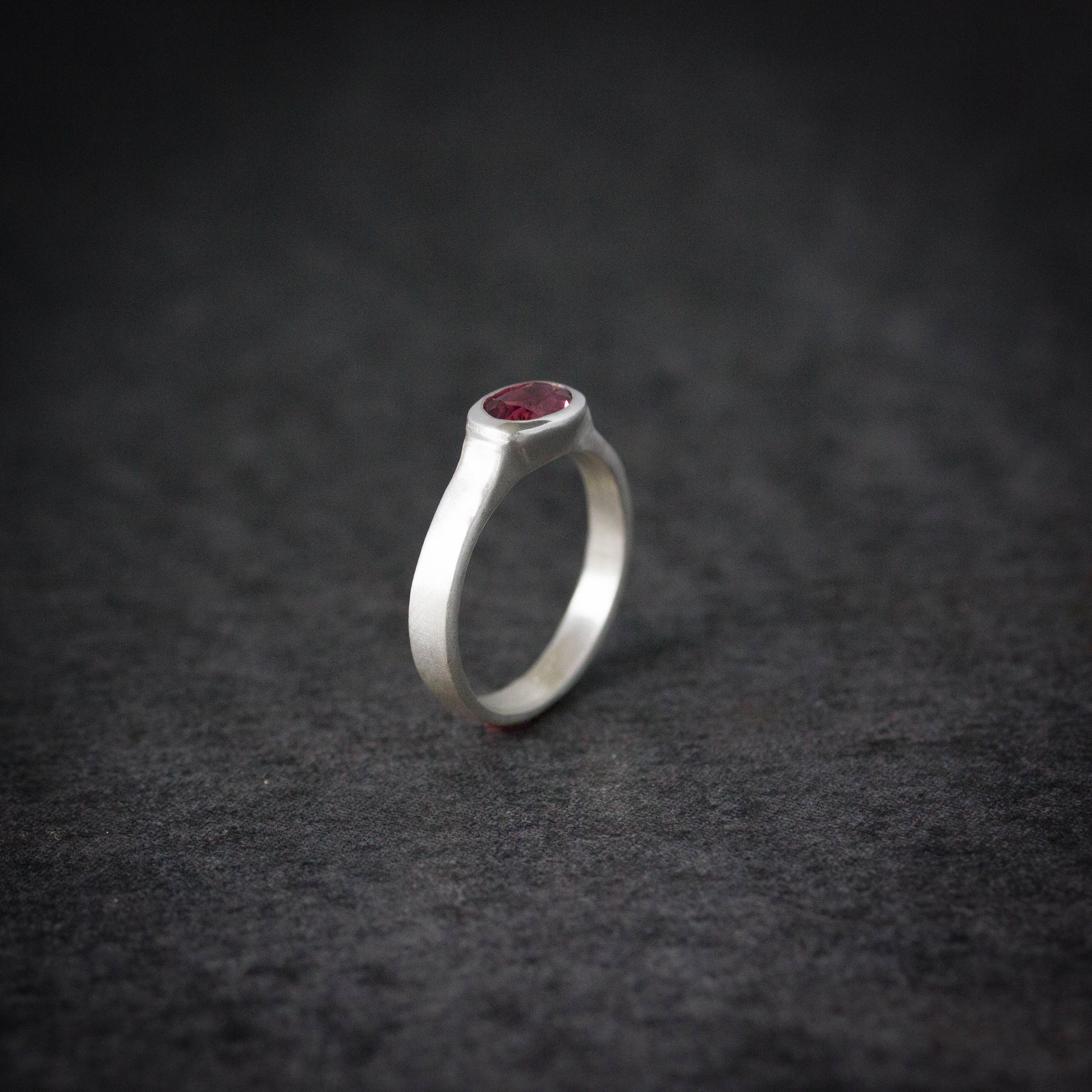 A handmade Pink Tourmaline Wide Band Ring, Brushed Silver With Low Profile, Size 7 Oval Gemstone Solitaire and October Birthstone.