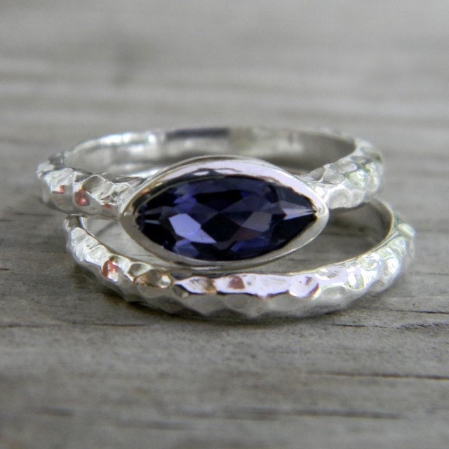 Handmade Iolite Slice Ring with a purple sapphire stone by Cassin Jewelry.