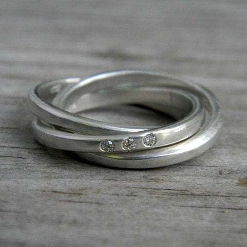 Handmade Eco Silver Wedding Ring with Celtic design and two diamonds, by Cassin Jewelry.