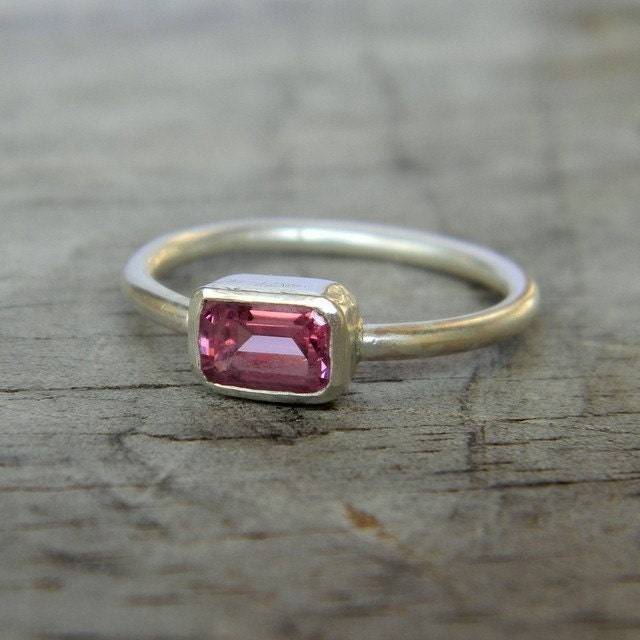 Pink Rhodolite Garnet ring handmade in sterling silver.