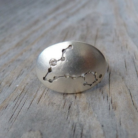 A handmade Pisces constellation ring.