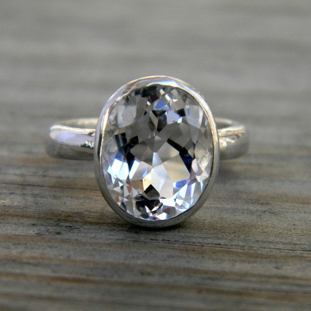 A Size 6.5 Handcrafted White Topaz Ring, Oval Ring in Sterling Silver, Cassin Jewelry