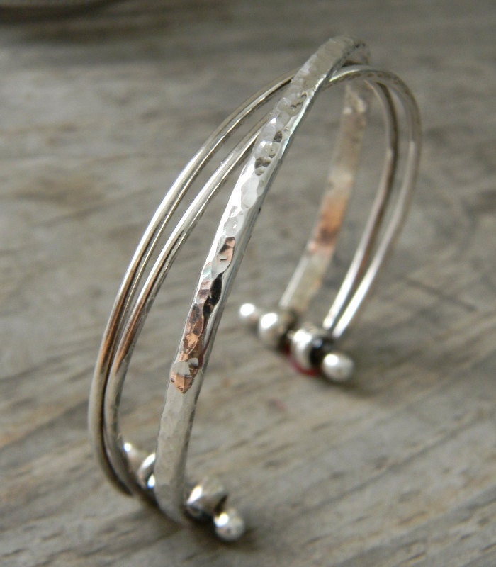 Handmade Cassin jewelry: Hammered Sterling Silver Boho Cuff Bracelet.