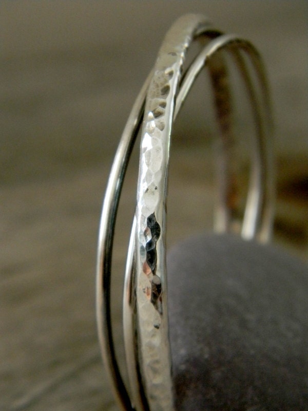 Handmade Hammered Sterling Silver Boho Cuff Bracelet by Cassin Jewelry.