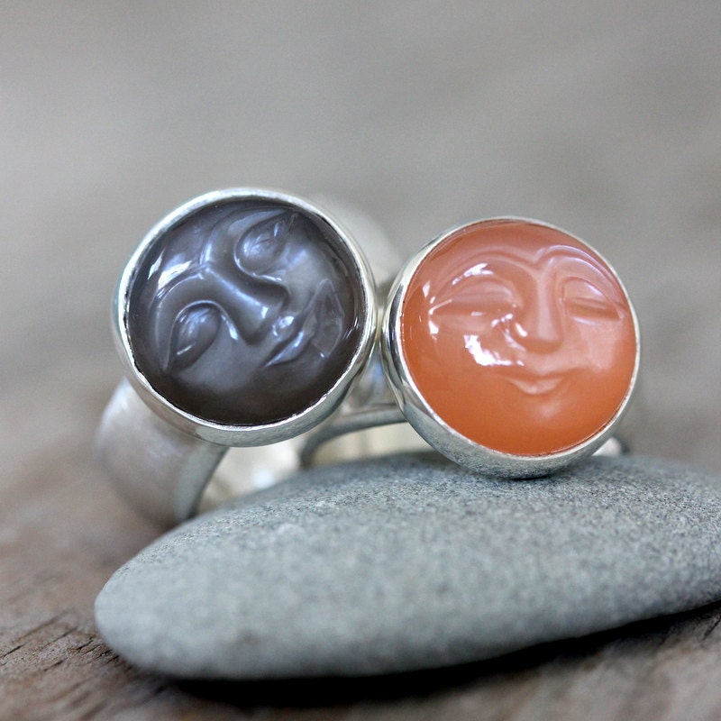 Handmade Moonstone Face Rings by Cassin Jewelry