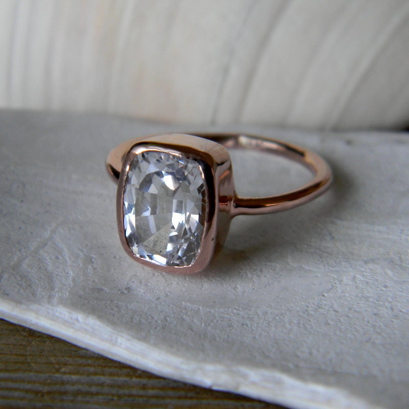 Handmade jewelry: A Rose Gold and Cushion Shaped White Topaz Ring.