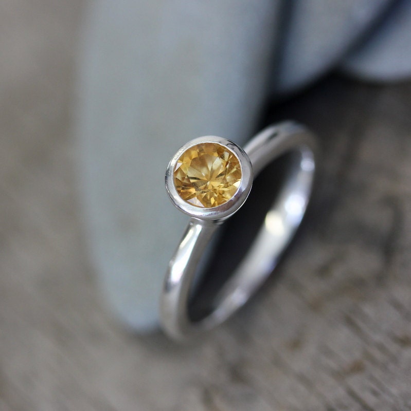 A handmade Round Citrine Ring with a citrine stone by Cassin Jewelry.
