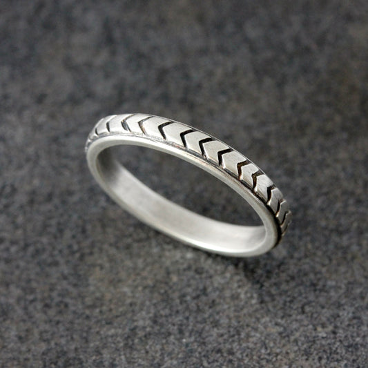 Handmade Chevron Wedding Band in Silver by Cassin Jewelry.