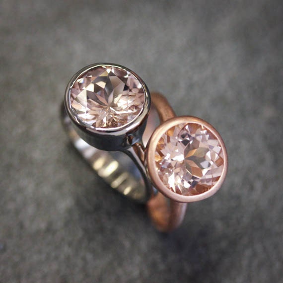 Two handmade 10mm Round Morganite Rose Gold Gemstone Rings.