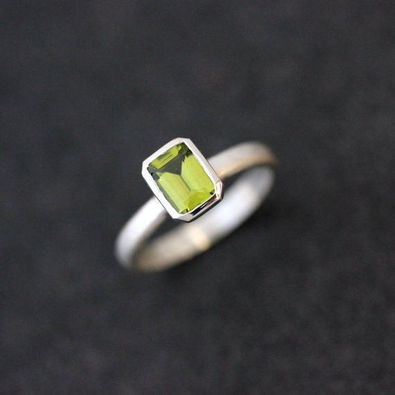 Handmade Cassin Jewelry Gemstone Stackable Ring featuring Peridot, Topaz, and Sterling Silver, with a peridot stone.