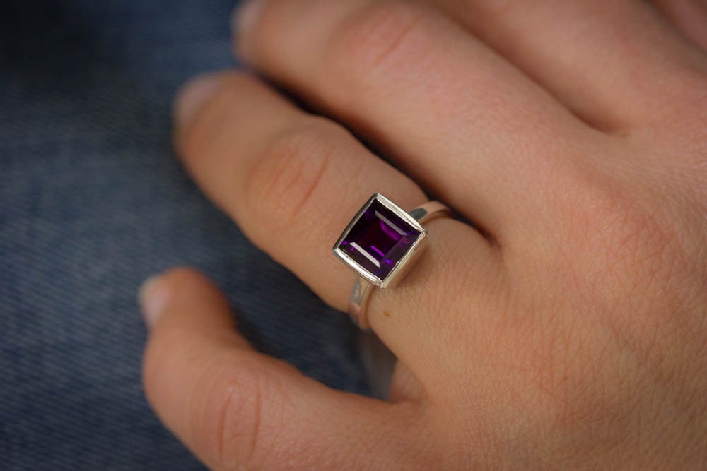 Princess Amethyst ring in sterling silver by Cassin Jewelry.